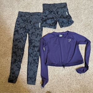 Gymshark Purple Top with Leggings and Shorts
